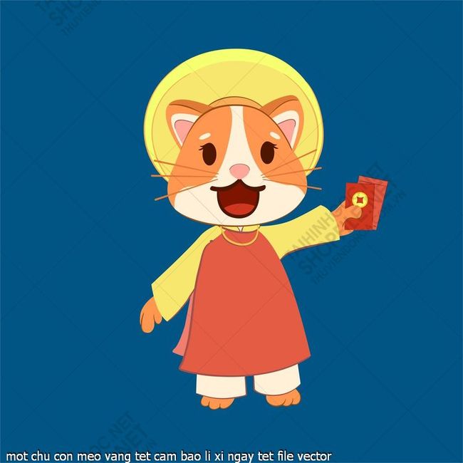 mot chu con meo vang tet cam bao li xi ngay tet file vector